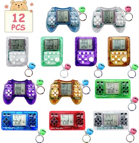 Albiuev 12Pcs Video Game Party Bag Fillers for Kids,Video Game Party Favors,Mini Game Keychain for Kids Boys Birthday Supplies Gaming Party Favors Classroom Prizes (12 Pcs With Keychain Bell)