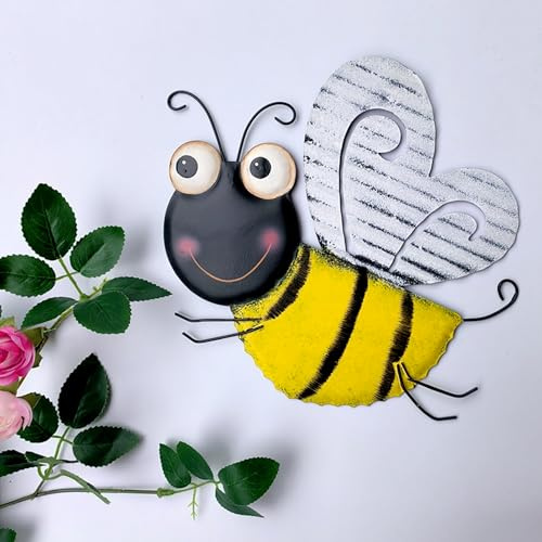 XCSJ Metall Bienen Dekorationen Eisen Bienen Skulptur Wandkunst (Gelb) | Hängend Wandskulptur Skulptur Wanddekoration Outdoor Garten Bienen Ornamente für Garten, Rasen, Zaun, Hof, Home