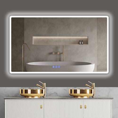 baklon 120x70cm, Marco único Espejo-Baño-LED con Antivaho, Regulable, 3 Temperaturas Color, Función Memoria, IP65, Vidrio Templado,[Clase de eficiencia energética E]