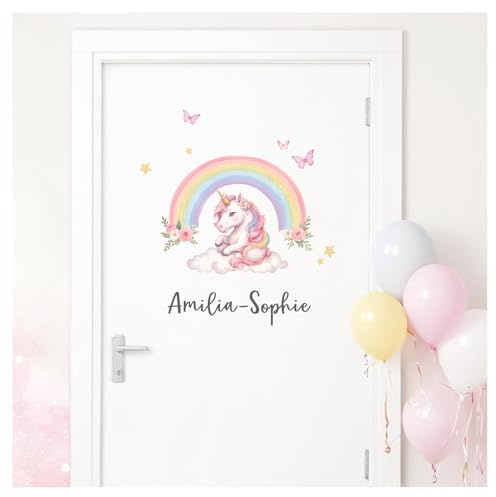 Little Deco Türsticker Regenbogen & Einhorn mit Wunschname DL5128 mit Name/with Name