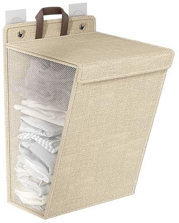 Wandmontierte Wäschekörbe, Wäschekorb zum Aufhängen an der Wand, Organizer für schmutzige Kleidung, Kunststoff-Wäschesortierer mit Tragegriff (Beige L Size)