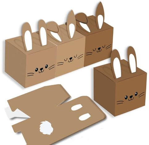 YIEUR 12 Stücke Ostern Geschenkbox Hase, 7.5x7.5cm bunte Osterhasen Papier Geschenkkartons Geschenkverpackungen Süßigkeitenbox für Oster Dekorationen (beige)