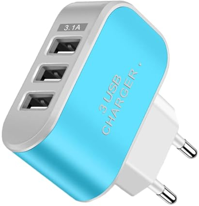 Caricatore multiporta USB, blocco di ricarica per dispositivi multipli Caricatore portatile con 3 prese di ricarica USB luminose Adattatore da parete intelligente per la casa