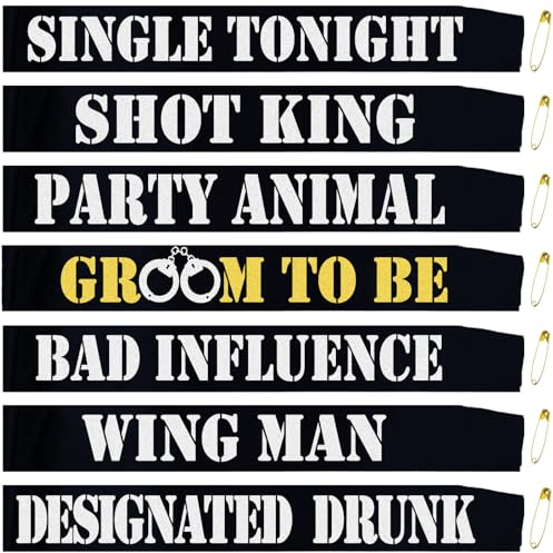 SKJIAYEE Set di 7 fasce per addio al celibato – divertenti fasce per sposo, testimoni dello sposo, testimoni dello sposo, accessori per addio al celibato, accessori per feste, bomboniere, decorazioni,