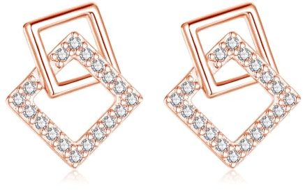 Estrellique 925 Sterling Silber Ohrstecker, Silber Klein Schleifen Ohrringe, Unregelmäßige Quadrat Perlen Ohrstecker für Damen, Quadrat Stecker mit Zirkonia, Hypoallergen Einfache Ohrschmuck Geschenke