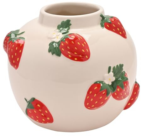 The Cottage Garden Grand vase peint à la main – Fraise | Bourgeon en céramique avec motif de fruits rouges | Vase à fleurs décoratif de style rustique ou rustique pour décoration d'intérieur rustique