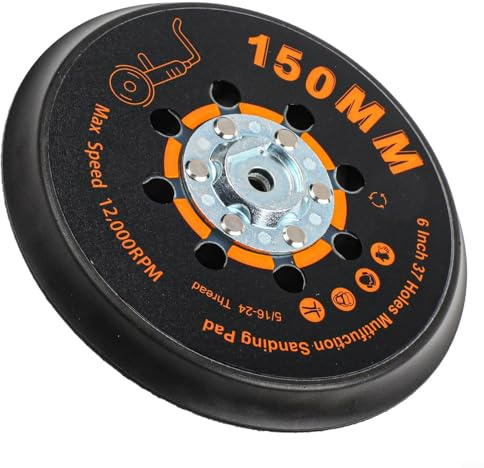 snowchecking 150Mm Sanding Disc Backing Pad, With 37 Holes For Orbital Sander 6 Inch Grinding Polishing Pad 5/16-24 Thread Max 12000RPM(1pcs)