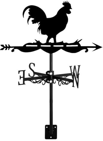 Girouette en métal en forme de coq avec support de toit faite à la main - Décoration de jardin pour extérieur - Coq (coq)