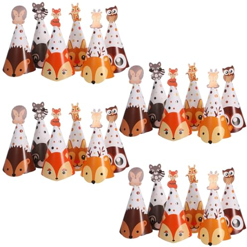 IMIKEYA 24 Piezas Sombreros de Cumpleaños Animales Gorro de Fiesta con Elásticas Accesorios para Celebraciones Infantiles Escolares de Animales