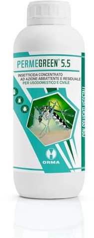 Ossian Permegreen 5.5 Insetticida Concentrato Inodore 1 LT – Permetrina, Tetrametrina e PBO – Azione Abbattente e Residuale – Contro Zanzare, Mosche, Scarafaggi, Blatte, Zecche – Interno/Esterno