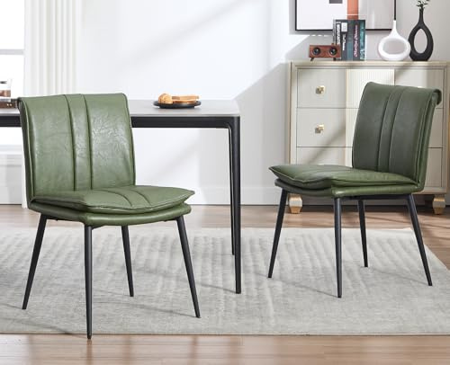 DAYALANE Esszimmerstühle 2er Set, Küchenstuhl Polsterstuhl mit Doppelkissen aus PU Kunstleder, Wohnzimmerstuhl mit Metallbeinen für Esszimmer Wohnzimmer Küche Schlafzimmer, Grün