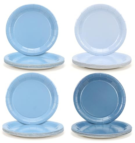 Partyteller Partyset,48 Stück Blau Farbverlauf Pappteller,18cm Blaue Einweg Dessertteller für Geburtstag,Babyparty,Hochzeit,Weihnachten