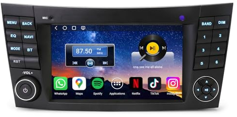Erisin 7 Qualcomm 8-Kern 4GB+64GB Android 14 Autoradio Bluetooth 5.1 für Mercedes Benz E‑Klasse W211 CLS W219 GPS Navigation CarPlay Android Auto WiFi 4G OBD2 RDS DAB+ DSP Canbus Lenkradsteuerung