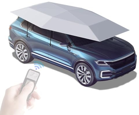 Tenda per Auto Completamente Automatica con Telecomando Copriauto Automatico Portatile Pensiline Solari Automatiche Posto Auto Coperto Rimovibile universale per auto camion SUV pick-up (grigio, 5.2m)