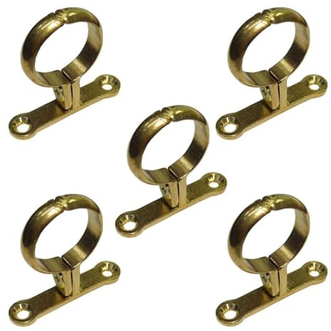 5 x 22mm Die Cast Schoolboard Pipe Clips Wall Bracket Screw-On Brass