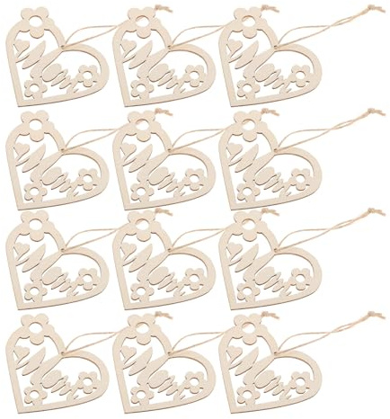 OATIPHO 20pcs Heart-Shaped Wooden Tags for Mother's Day DIY Crafts with 20 Hemp Ropes, Unfinished Wood Ornaments Handmade Wood Chips for Mom Party Decorations