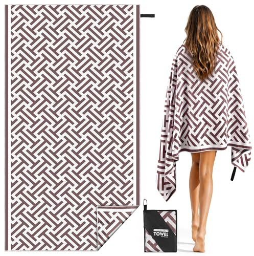 Hexify Telo Mare xxl 90×180 cm, Asciugamano Grande In Microfibra Ad Asciugatura Rapida, Telo Bagno Senza Sabbia, Coperta Da Spiaggia Donna (marrone) (verde)