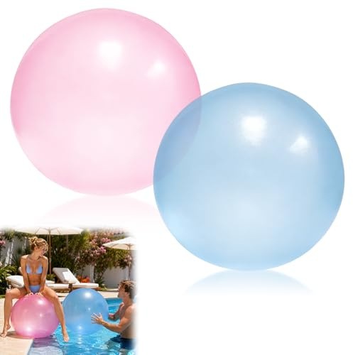 Bubble Ball XXL, HOVCEH 2 Stücke 120cm Wasserball Aufblasbarer, TPR Reißfester Wubble Bubble Ball, Transparenter Wasserball für Beach Garden Ball Party im Freien (Rosa & Blau)