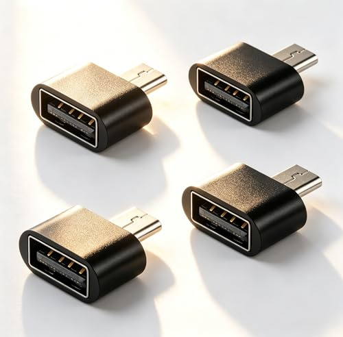 RHINORO, 4-Pack Micro USB OTG Adapter, USB 2.0, Compact Lightweight Design, Plastic Shell, Easy Plug and Unplug, Data SYNC & Power
