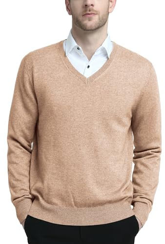 Kallspin Men’s Wool Blend Jumper Sweater V Neck Long Sleeve Knit Pullover