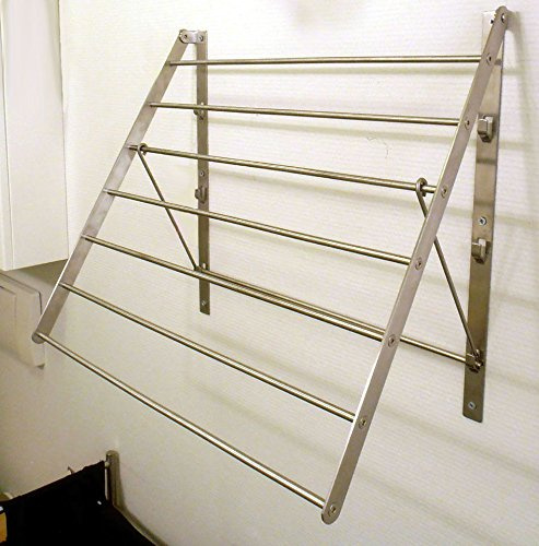 QQOUTLET Wall Mounted Clothes Drying Rack - Stainless Steel Collapsible Laundry Rack - Space Saving Folding Accordion Dryer for Indoor & Outdoor Use (32Wx21Dx19H)