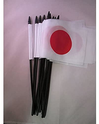 PACCO 10 BANDIERE GIAPPONE 15x10cm con asta nera - BANDIERA GIAPPONESE 10 x 15 cm poliestere leggero - AZ FLAG