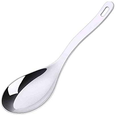 Cucchiaio da portata con manico lungo, per zuppa, riso e dessert, in acciaio inox, con foro per appendere