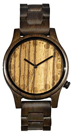 Opis Technology UR-M2 Cronografo da Polso Uomo in Legno e Metallo | Quattro quadranti, cinturino in pelle, cassa leggera. Idea regalo vintage, chiusura a fibbia.