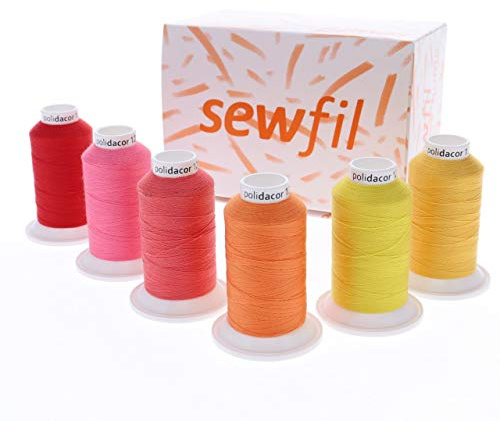 SEWFIL Home - Poldacor 120 - 6-pack av Polyestersytråd för Stickning - 6-spole förpackning med 1 000 meter Mix 64 - Warm