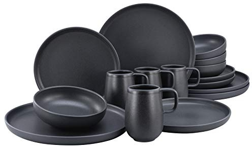 CreaTable, 22978, serie uno black, 16-delat porslinsset, kombiservis av stengods, diskmaskins- och mikrovågsugnssäker, tillverkad i Portugal
