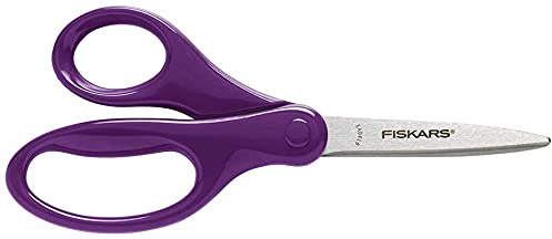 Fiskars 7 Safety School Scissors with Stainless Steel Pointed Tip Blades for Children, Kids, Students (Purple)