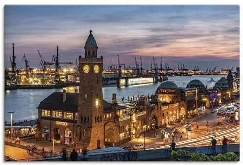 ARTLAND Wanddeko Leinwand Bilder Wandbild Stadtbilder Hamburg Hafen Landungsbrücken U2FG