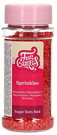 FunCakes Granulés en Sucre Rouge: Sprinkles gâteau, Goût délicieux, Parfait pour la décoration de gâteaux et cupcakes, Granulés en Sucre. 80 grammes