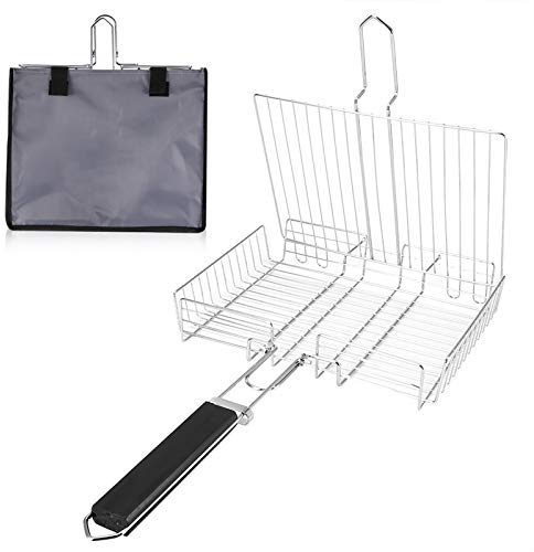 Parrilla Plegable para Barbacoa Malla para Rejilla Desmontable Cesta de Verduras a la Parrilla Cuadrada Clip de Red para Pescado a la Parrilla Accesorios Portátiles para Barbacoa para Acampar