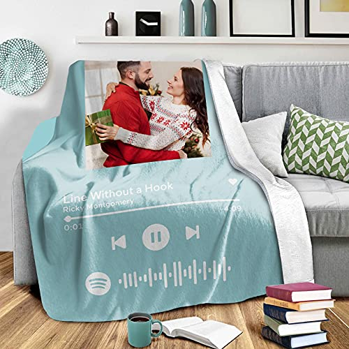 Personalisierte Fotodecke mit Spotify Code Musik Bedrucken Weich aus Fleece Dick Warm Flauschig Kuscheldecke für Wohn Bild Selbst Gestalten Geschenk für Baby Mutter Vater Hund Geburtstag Weihnachten