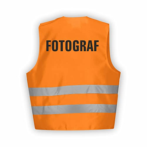 Fassbender-Druck WARNWESTEN - Sicherheitsweste GELB Warnweste nach EN ISO 20471 zertifiziert - Warn Weste FOTOGRAF - Unisex mit hochwertigem Reflektorstreifen