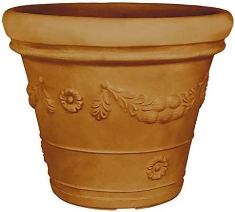 Decor Space Vaso Doppiobordo Festone rotondo in resina con decorazione per esterno Made in Italy (55 cm, Terracotta)