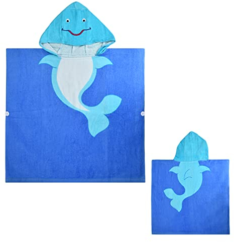 Toalla Capucha Niño y Niña Poncho de Toalla con Capucha Niña Toalla de Playa de Algodón Toallas de Baño Infantiles Absorbente Toalla Piscina Poncho para Niñas Niños de 2 a 6 años (Delfín)