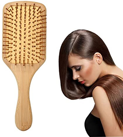 Bamboo Paddle Hairbrush Hair Massage Brush Wooden Anti Static Hair Brush Detangling Hair Brush Eco-Friendly Natural Wooden Bamboo Air Paddle Detangle Hairbrush for Women Kids Men (Rectangle)