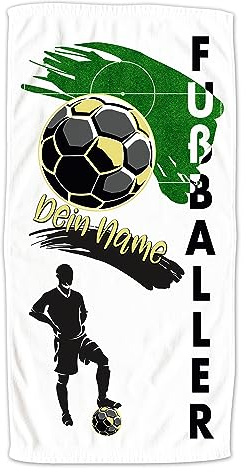 GRAZDesig Fußball Handtuch mit Namen personalisiert 70x140cm Badetuch für Jungen Strand-Tuch für Kicker