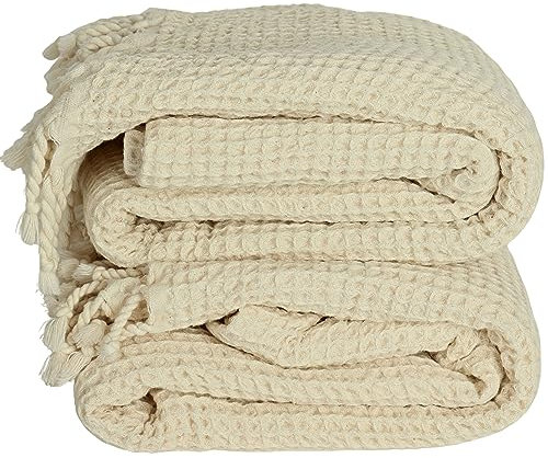 2 Stück Dünne Badetücher Leicht Schnell Trocknen - Original Türkische Waffeltücher für Hammam, Spa, Hamamtücher - Premium Baumwolle Waffelgewebe Handtücher (Natur-Beige)