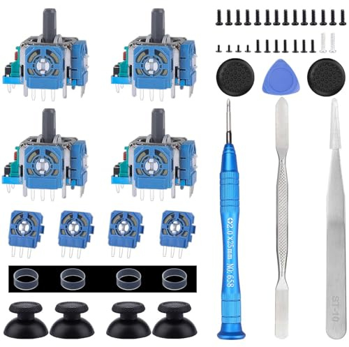 IKPEK Lot de 4 joysticks analogiques 3D de rechange pour manette de PS5, avec kit de tournevis de réparation pour manette Playstation 5 DualSense