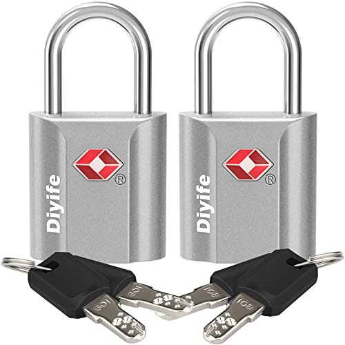Diyife TSA Gepäckschlösser, Kofferschloss [2 Stück 4 Schlüssel, Silber] | Schlüsselschloss Sicherheitsschloss Reiseschloss für Reisekoffer Koffer Gepäcktasche Etui etc.
