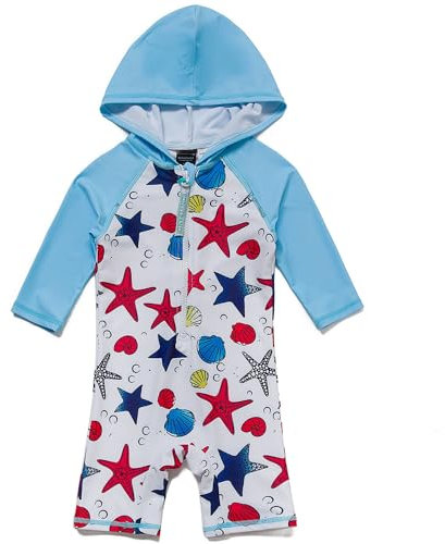 BONVERANO Traje baño bebé protección Solar UPF 50+ Cierre Cremallera con Capucha (Azul 2, 12-18 Meses)