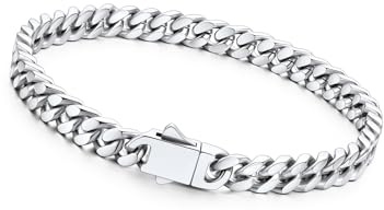 Richsteel Armband Herren Edelstahl Herrenarmband Kubanisch Armbänder Männer | Silber/Gold/Schwarz 5/7/9/12mm breit 19/21/23cm Länge Cuban Gliederarmband Hip Hop Rapper mit Geschenkebox für Valentinstag