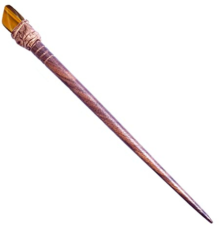 Natural Tumbled Healing Gemstone Crystal Wooden Hair Stick Handmade Gifts Boho Reiki by Smoky Quartz (Tiger Gold)