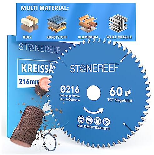 Sägeblatt 216x30 - Kreissägeblatt [inkl. Adapter auf Bohrung 20 &16mm], kompatibel mit Winkelschleifer von Bosch, Makita usw. - Sägeblatt Kreissäge Nagelfest - für Holz