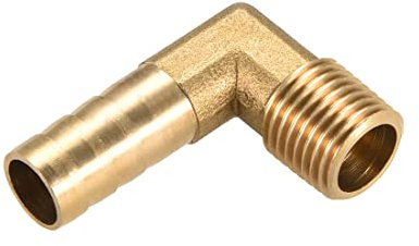 M METERXITY Ottone Tubo flessibile Portagomma Raccordi - 90 Grado Gomito Ottone 10mm Spinato Riduttore Applica a Acqua Carburante (1/4 PT Maschio Tubo)