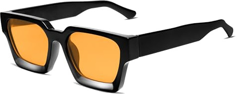VANLINKER Vintage Thick Square Sunglasses for Men Women Retro Chunky Rectangle Trendy Shades VL9731 Black Frame/Yellow Orange Lense