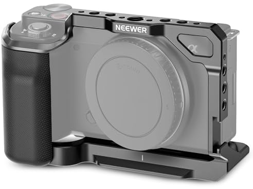 NEEWER ZV-E10 Cage Kamera Käfig mit Silikongriff, 1/4 Gewinde, 3/8 ARRI Positionierungslöcher Arca Typ QR Basis, Metall Video Rig, kompatibel mit SmallRig Griffen DJI RS Gimbal Sony ZV-E10, CA003S